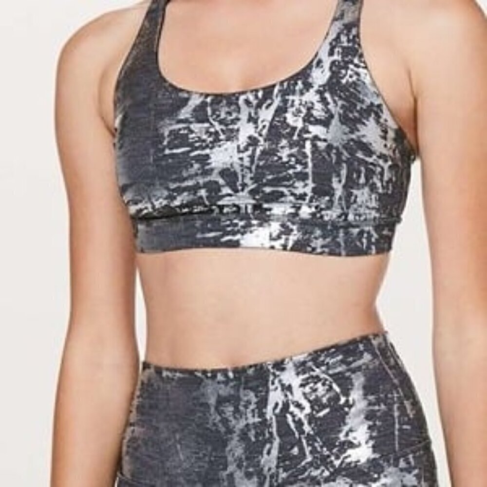 Lululemon Crinkle Heather Brindle High Shine‎ Foil Energy Sports Bra Size 4